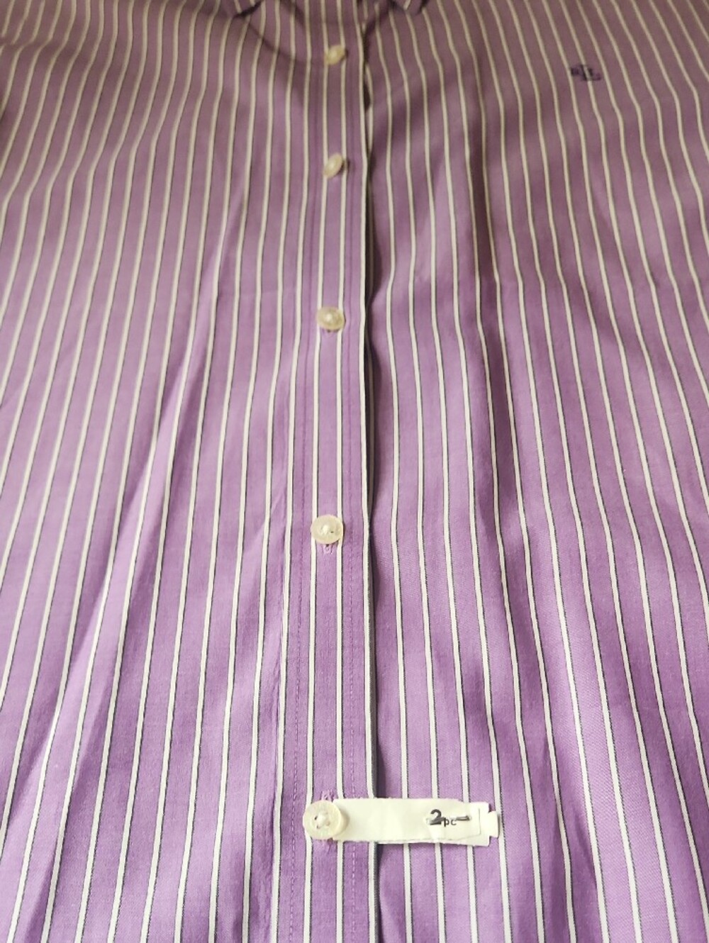 Lauren Ralph Lauren Purple and White Striped Button-Down Shirt - Picture 6 of 12